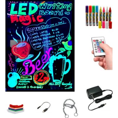 Pizarra led luminosa 60x80cm, RGB, acrílica + PACK 8 ROTULADORES