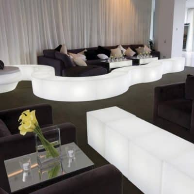 Asiento luminoso led, Snake, modular, 120cm largo, RGB, sin cables