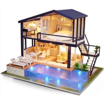 DIY Casa con Piscina Miniatura Puzzle 3D con luz y música