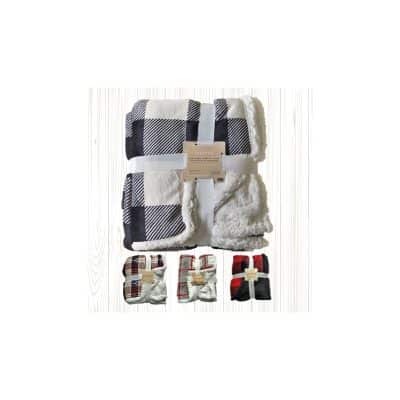 Manta de Coralina CUADROS 130x160 cm para Sofá, Microseda, Borreguito, Suave, Extra Confort