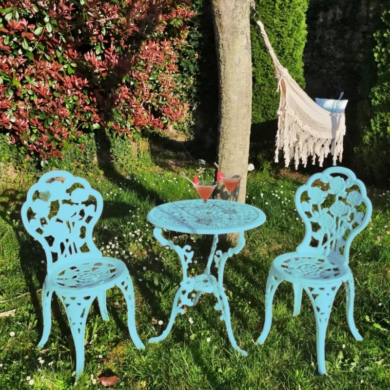 Color Set of 1 Table and 2 Chairs of Aluminum Maximum Quality and Resistance for Garden, Balcony, Terrace, Pool.
