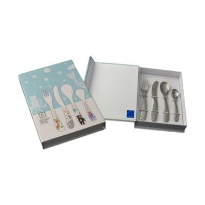 Cubertería Infantil para niños 4 Piezas de Acero Inoxidable, Ergonómica Animales Jungla Selva Mar