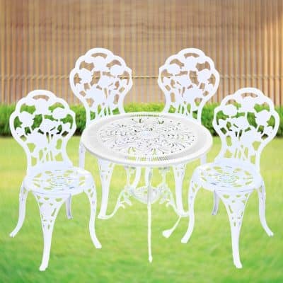 Conjunto Mesa y Sillas Exterior y Jardín Muebles de Aluminio Blanco Alta Resistencia. Fabricación Artesanal Europea.